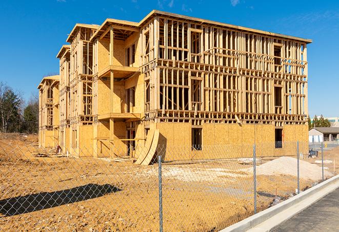 a snapshot of temporary chain link fences protecting a large construction project from unauthorized access in Alhambra, CA